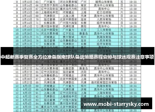 中超新赛季复赛全方位准备指南球队备战策略赛程安排与球迷观赛注意事项